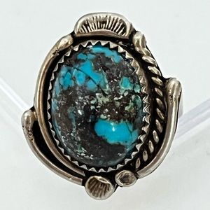 Navajo, Old Pawn Vintage Sterling Silver “Candelaria” Turquoise Ring